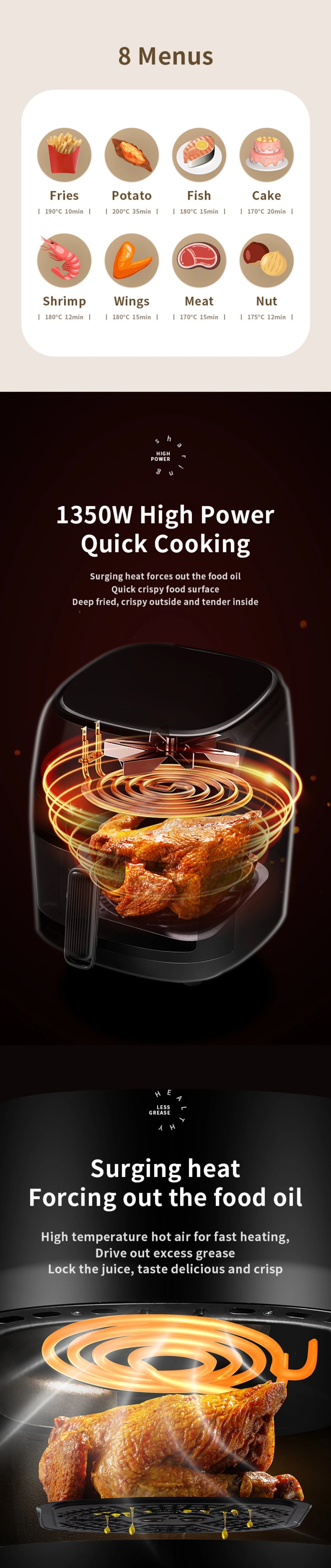 New 8L Large Capacity Air Fryer Multifunctional Visible Window Microcomputer Control for Home Commercial Use