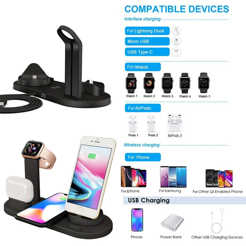 7 in 1 Wireless Charger Stand Pad For iPhone 17-12 Pro Max Apple Watch Airpods Pro iWatch 8 7 Fast Charging Dock Station