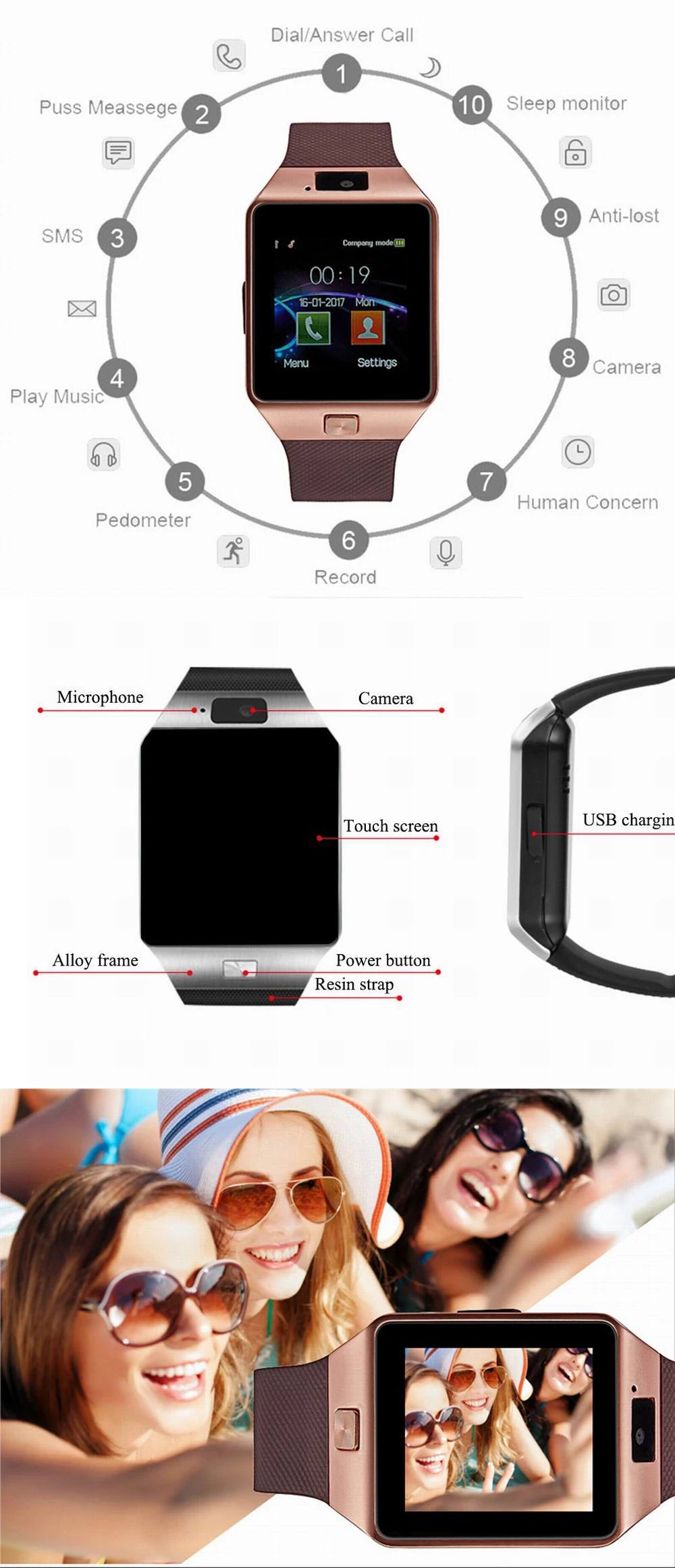 Smart Watch DZ09 Digital Touch Screen Q18 Bracelet Camera Bluetooth WristWatch SIM Card Smart Watch IOS Android Phones Support