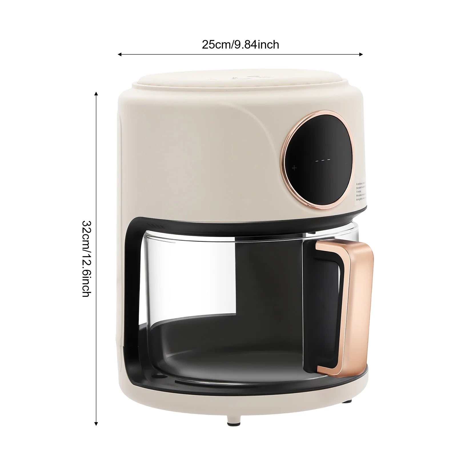 Visible Window Air Fryer 4.44Qt, 1200W Rapid Heating Glass Fryer with 8 Presets, Non-stick Borosilicate Glass Pot, 110V US Plug, for Fries, Wings (White)