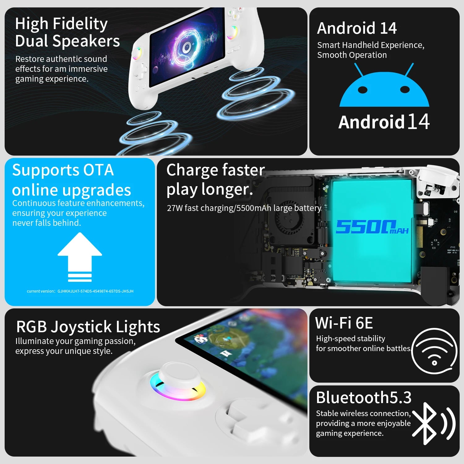 Anbernic RG557 Handheld Video Game Console Android 14 Gaming Console 5.48" AMOLED HD Screen Game Player WiFi 6E Bluetooth 5.3