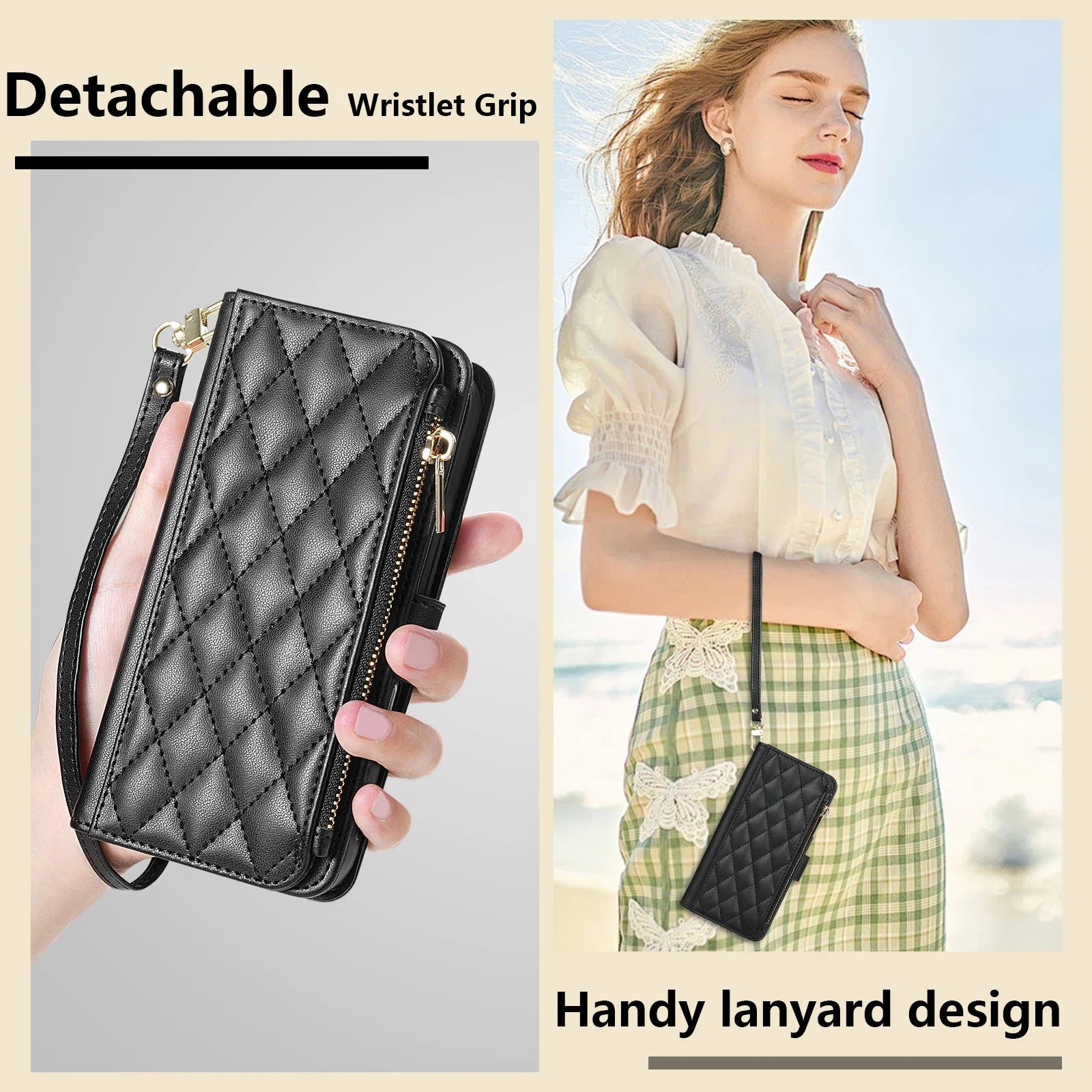 Wallet Small Fragrance Zipper Cardslot Kickstand Magnetic Flip Leather Case