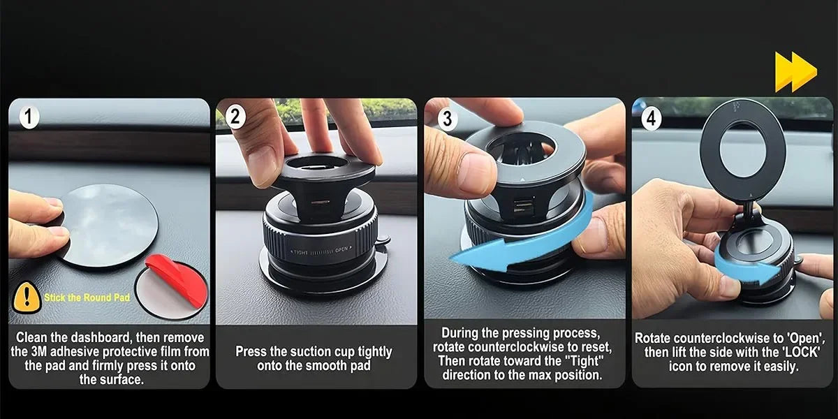 Magnetic Phone Holder Foldable Design 360° Adjustable Vacuum Car Mount