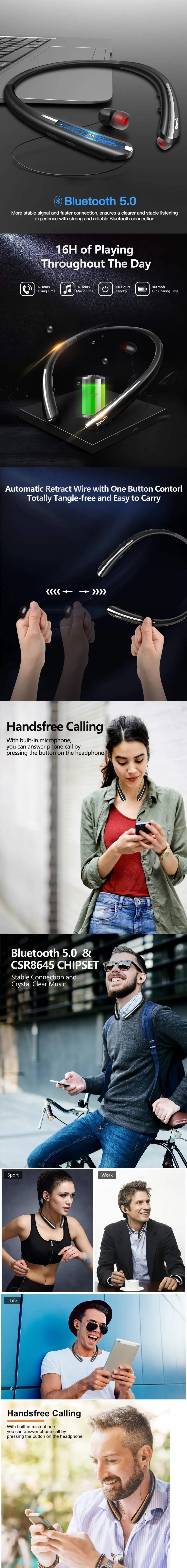 New Neckband Bluetooth Headphone Earphone Wireless Headset Waterproof