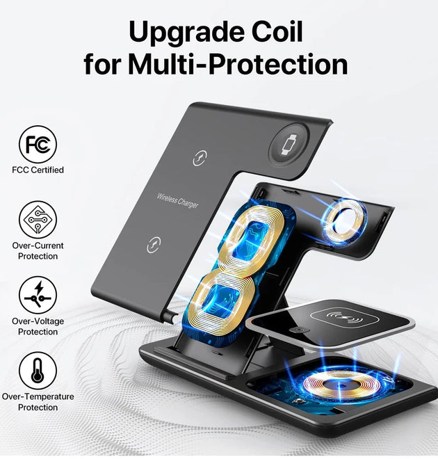 LED Fast Wireless Charger Stand 3 in 1 Foldable Charging Station For iPhone17/16/15/14Apple Watch 9 8 7 6 5 Airpods Pro