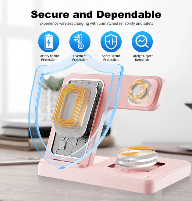 3 In 1 Magnetic Wireless Charger Stand 15W Fast Charging Dock Station Multiple Devices for iPhone 15 14 13 8 Apple Watch Airpods
