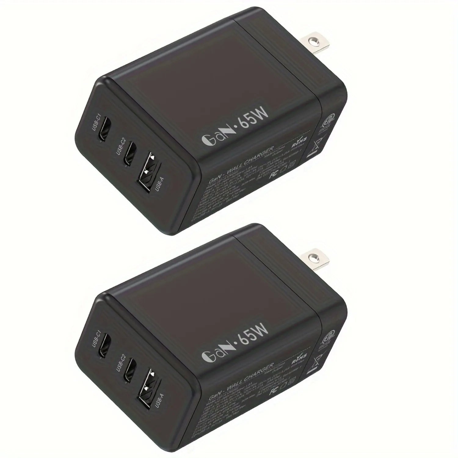 For Laptop Charger , 65W GaN 3 Port USB C Power Adapter With Type C Charging