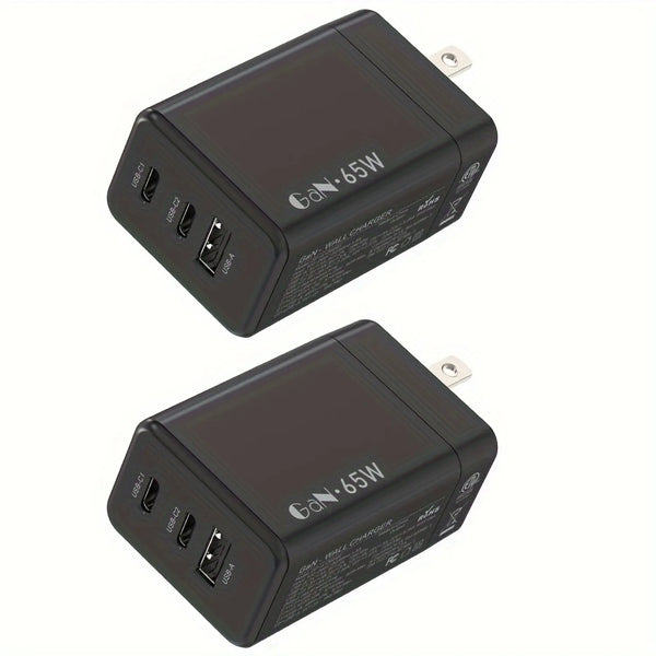 For Laptop Charger , 65W GaN 3 Port USB C Power Adapter With Type C Charging