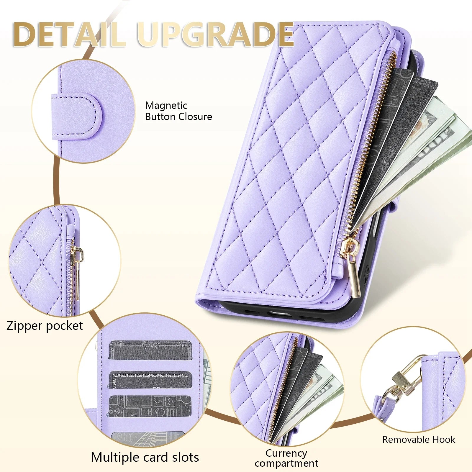 Wallet Small Fragrance Zipper Cardslot Kickstand Magnetic Flip Leather Case
