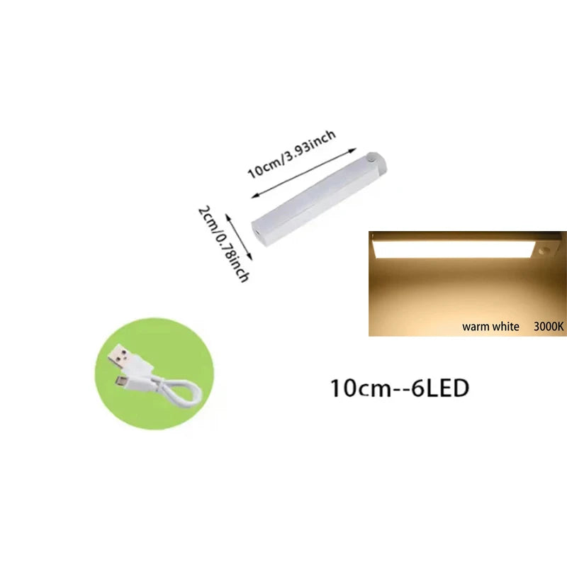 PIR Motion Sensor LED Under Cabinet Lamp Dimmable Rechargeable Night Light