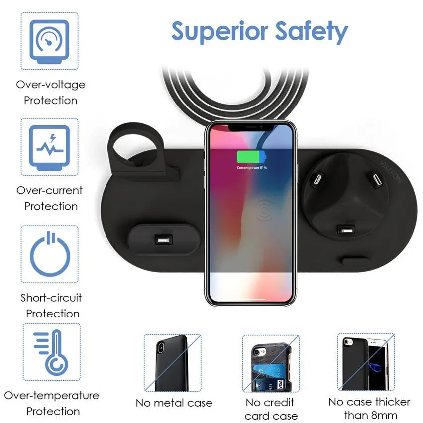 7 in 1 Wireless Charger Stand Pad For iPhone 17-12 Pro Max Apple Watch Airpods Pro iWatch 8 7 Fast Charging Dock Station
