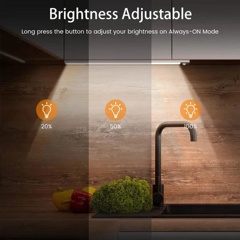 PIR Motion Sensor LED Under Cabinet Lamp Dimmable Rechargeable Night Light