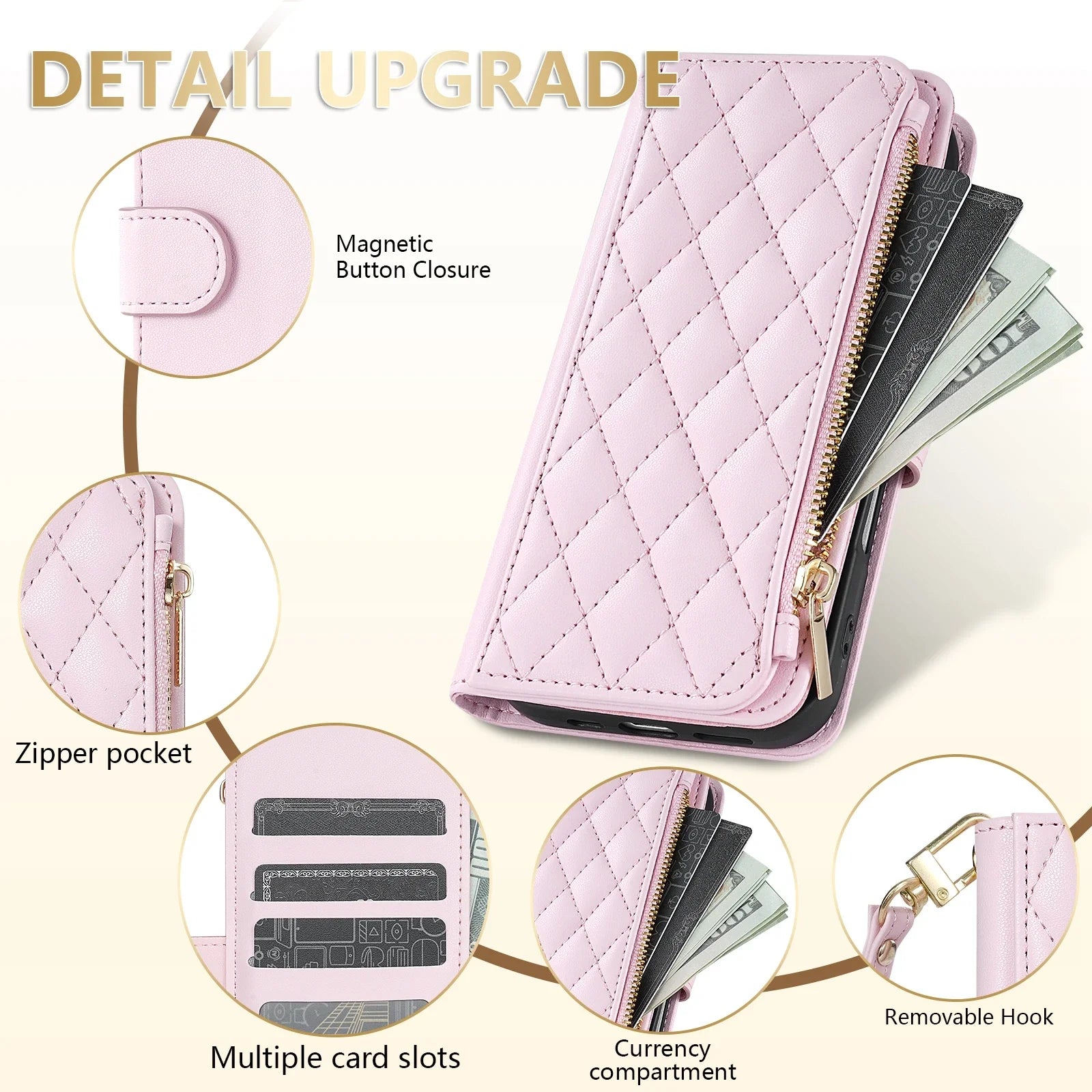 Wallet Small Fragrance Zipper Cardslot Kickstand Magnetic Flip Leather Case