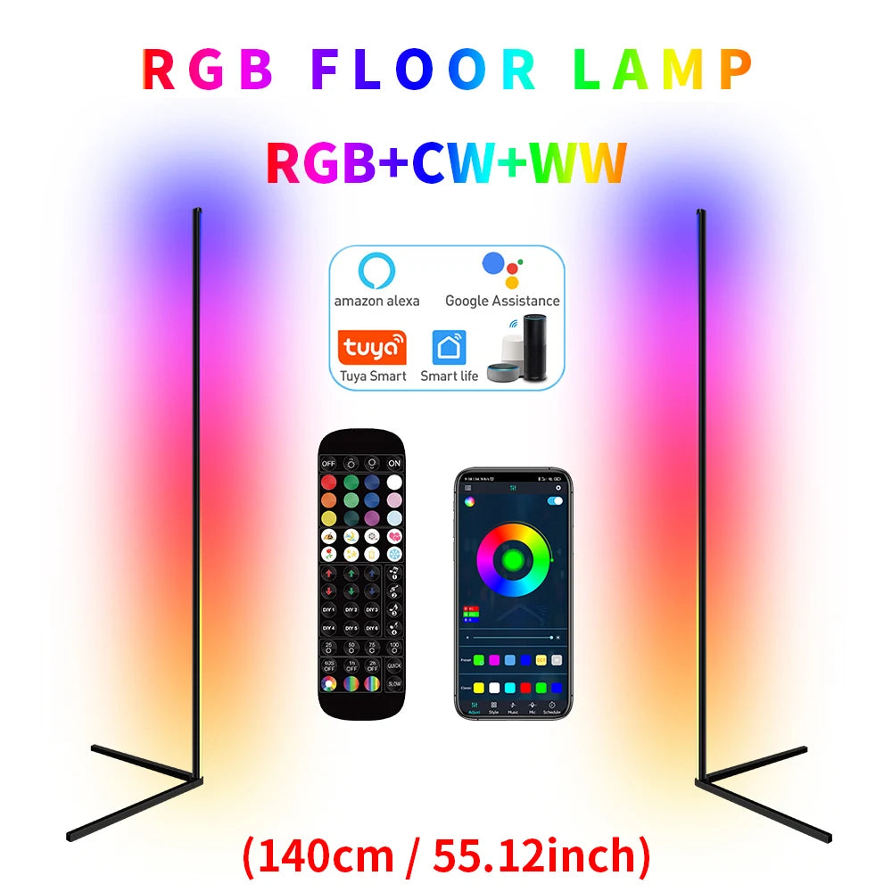 Living Room Dimmable RGB Corner Floor Lamp 140cm Stand Smart APP LED Mood