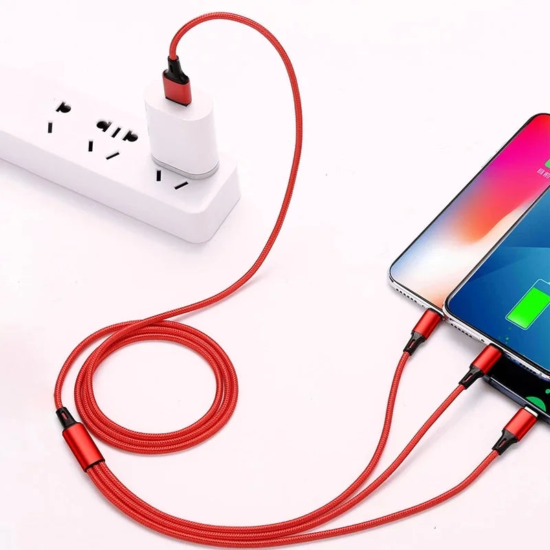 3 In 1 USB Charger Fast Charging Cable Type C Micro LIGHTNING Multi Charger