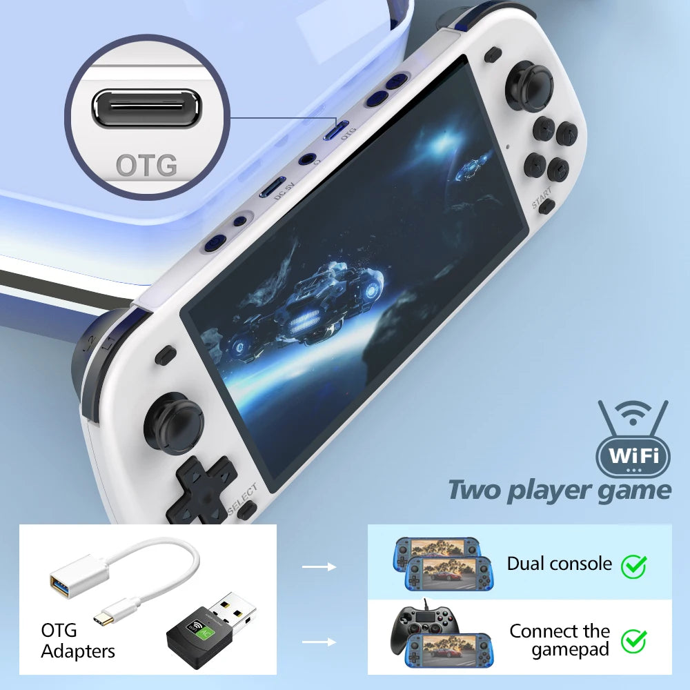 5.1inch New R50S Retro Handheld Video Game Console 128G IPS Screen Two-player Wifi Online Portable Pocket Video Player Boy Gift