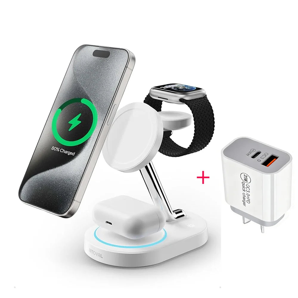3 In 1 Magnetic Wireless Charger Stand For iPhone 17 16 15 14 13 Pro Max Apple Watch 9 8 7 Airpods Induction USB Fast Charging S