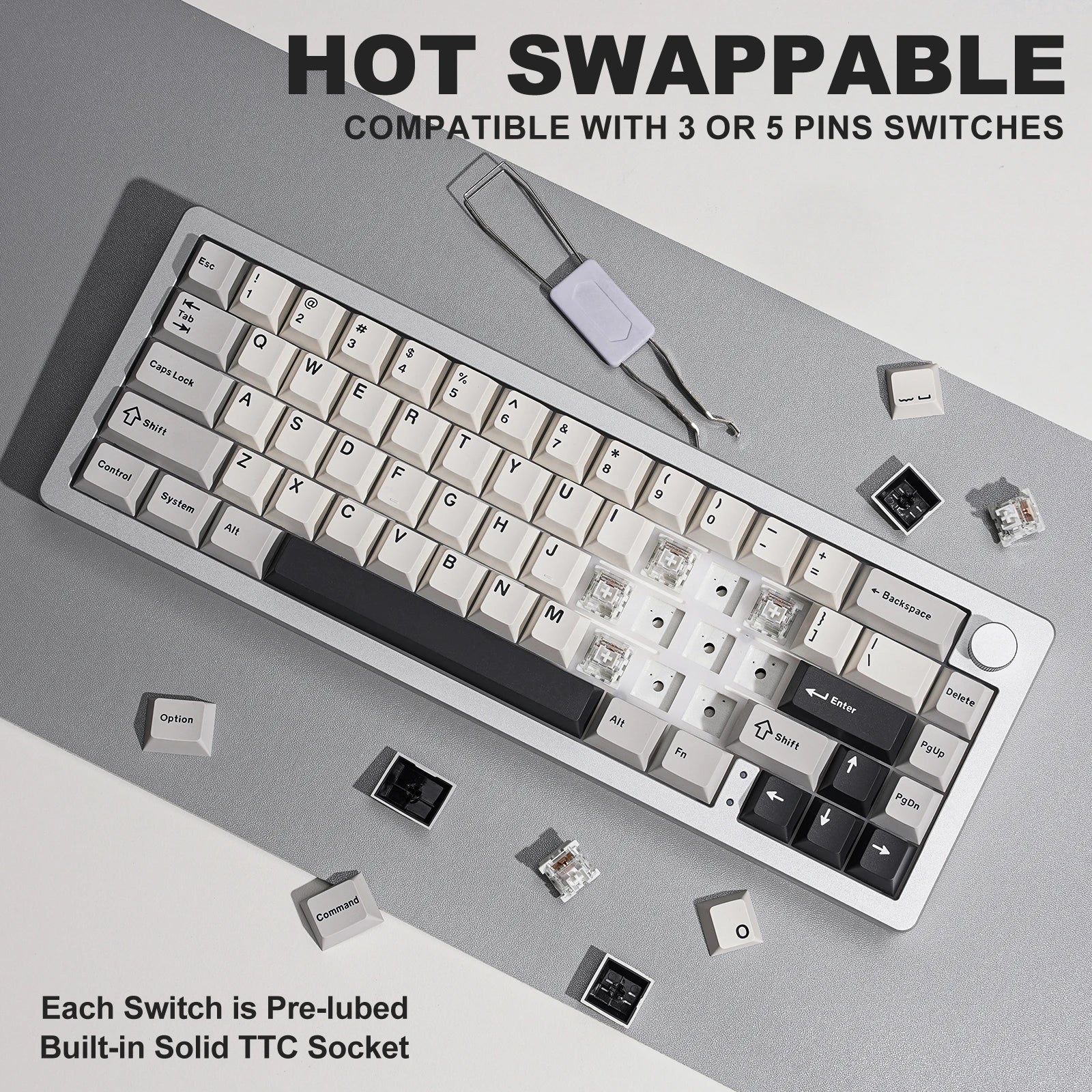 Aluminum Knob Wireless Bluetooth Wired Hot Swap Gasket Mounted RGB Keyboard