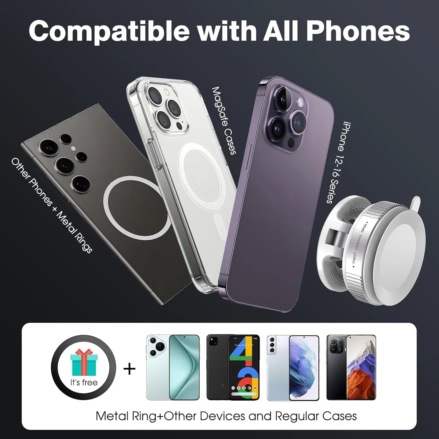 Magnetic Phone Holder Foldable Design 360° Adjustable Vacuum Car Mount