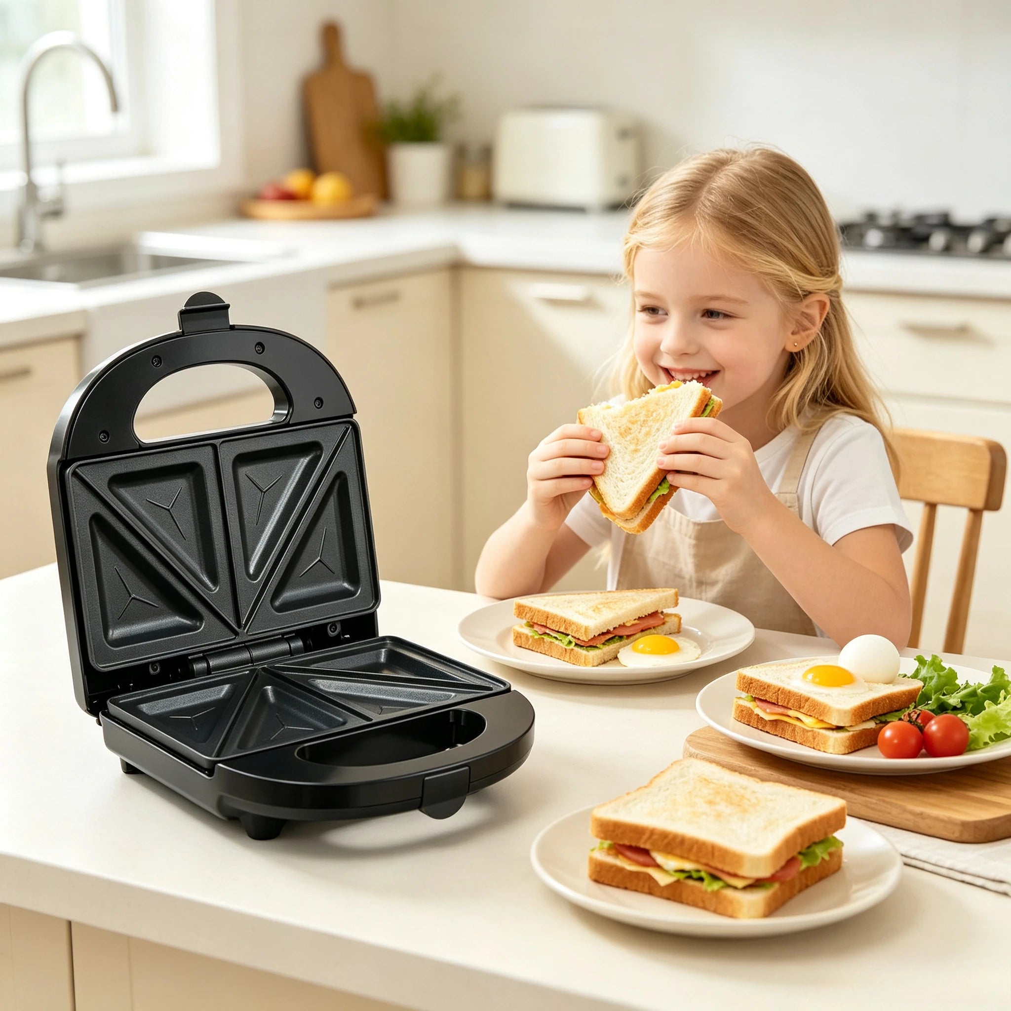Electric Sandwich Maker  750W Non-Stick Plates Breakfast Maker with Indicator Lights Cool Touch Handle Easy Clean And Store