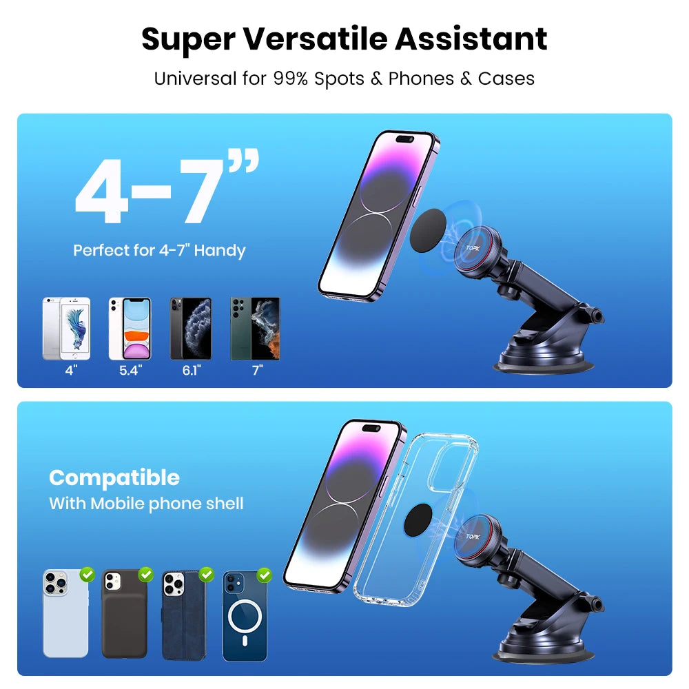 TOPK Magnetic Car Phone Mount, N52 Strong Magnet Dashboard Holder
