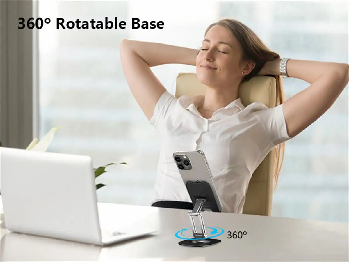 Aluminum Alloy Foldable Desktop Phone Stand with 360° Rotating Metal Base