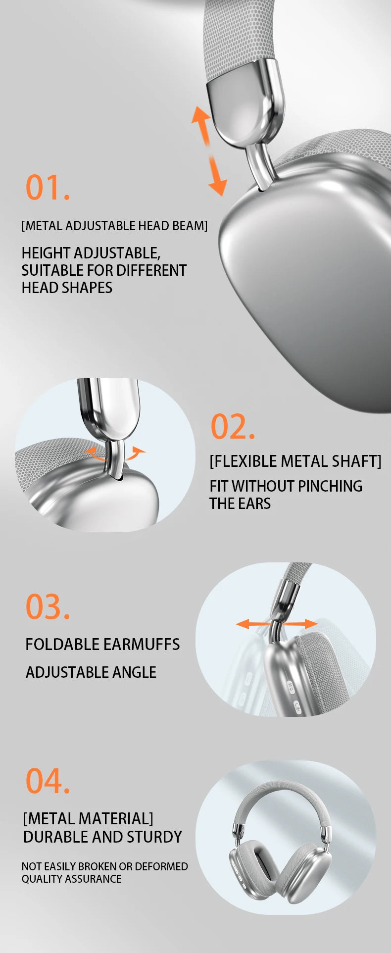 Original 9D Surround Sound Headsets Metal Wireless Bluetooth Headphones