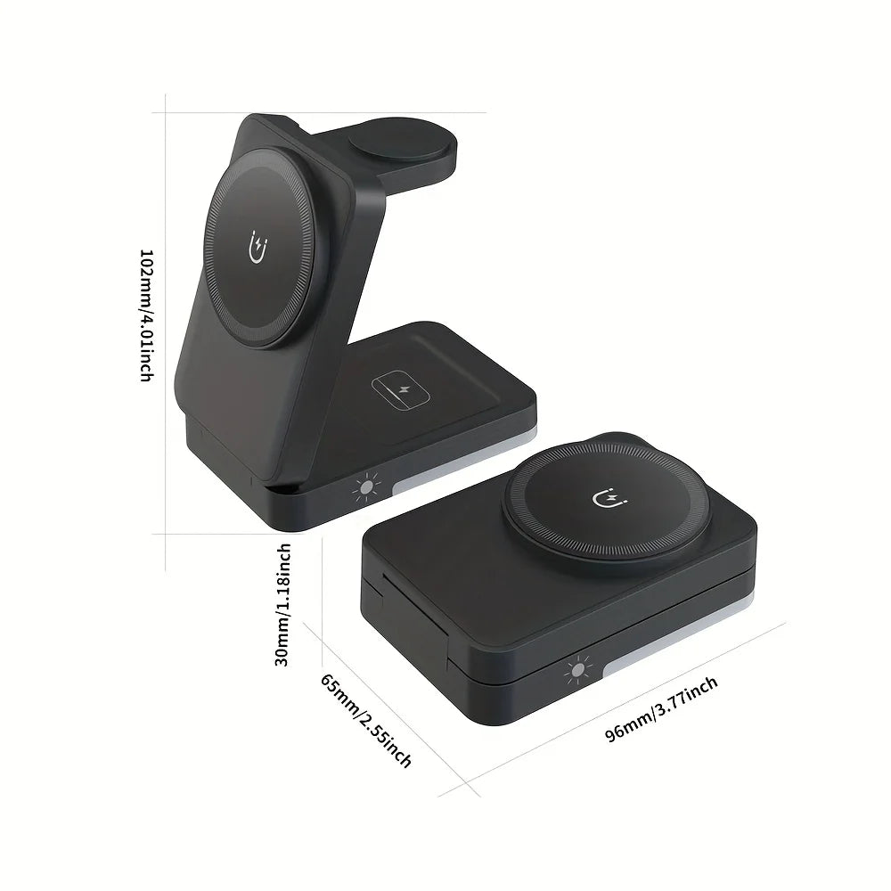 LED Light Wireless Charger Stand 3 in 1 Foldable For iPhone Watch Charging Station