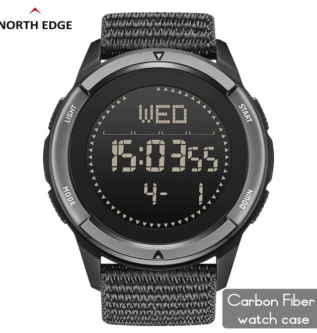 NORTH EDGE ALPS Men's Carbon fiber Digital Watch Shock Militray Sports Super Light Outdoor Compass Waterproof 50M Wristwatches