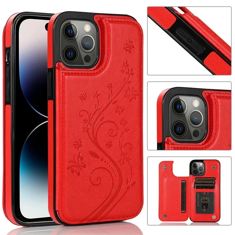 Wallet Butterfly Embossing Slot Magnetic Flip Leather Case For iPhone Plus Cover