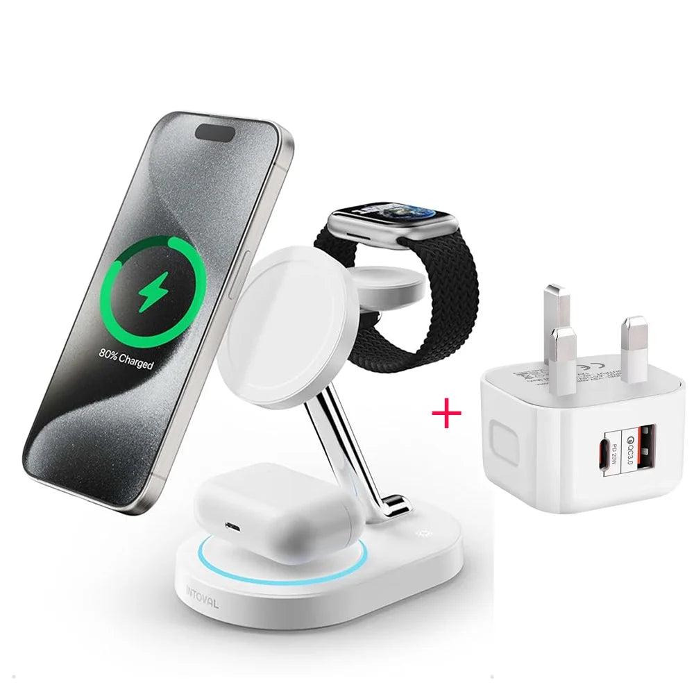 3 In 1 Magnetic Wireless Charger Stand For iPhone 17 16 15 14 13 Pro Max Apple Watch 9 8 7 Airpods Induction USB Fast Charging S