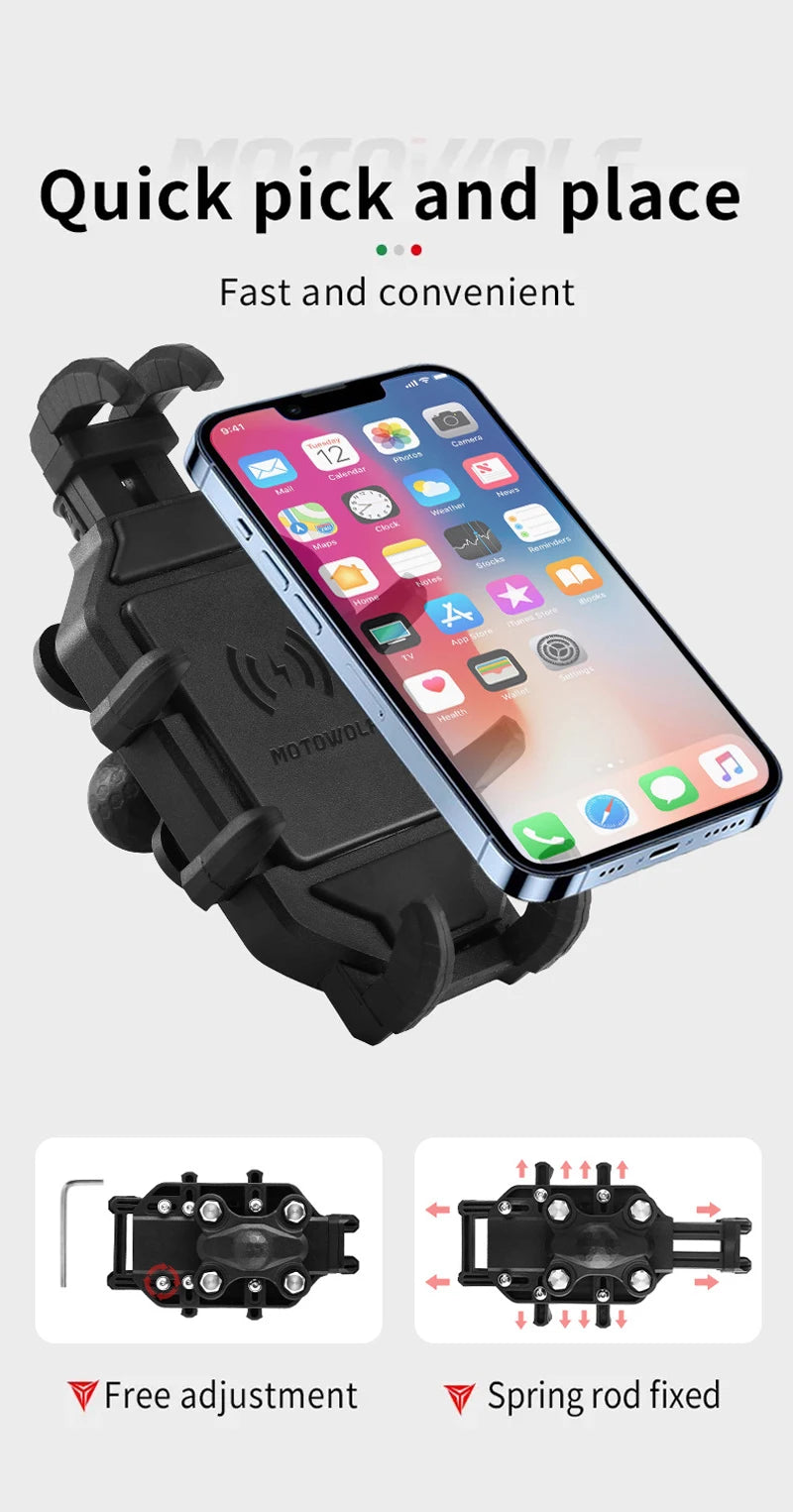 Motorcycle Wireless Charging Phone Holder Cradle 3.0 Quick Charger GPS Moto