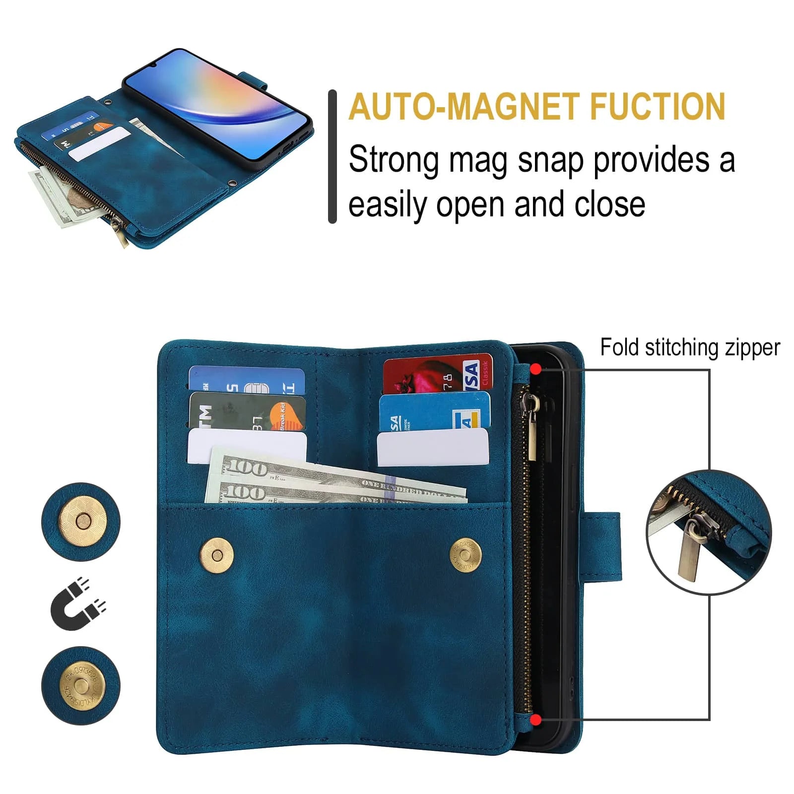 for Samsung Galaxy Case Wallet, Durable Leather Magnetic Buckle Flip Card Holder