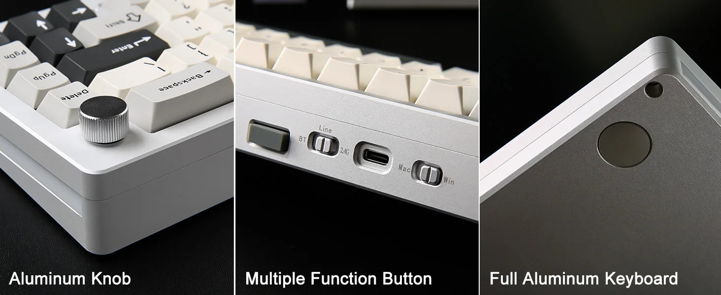 Aluminum Knob Wireless Bluetooth Wired Hot Swap Gasket Mounted RGB Keyboard