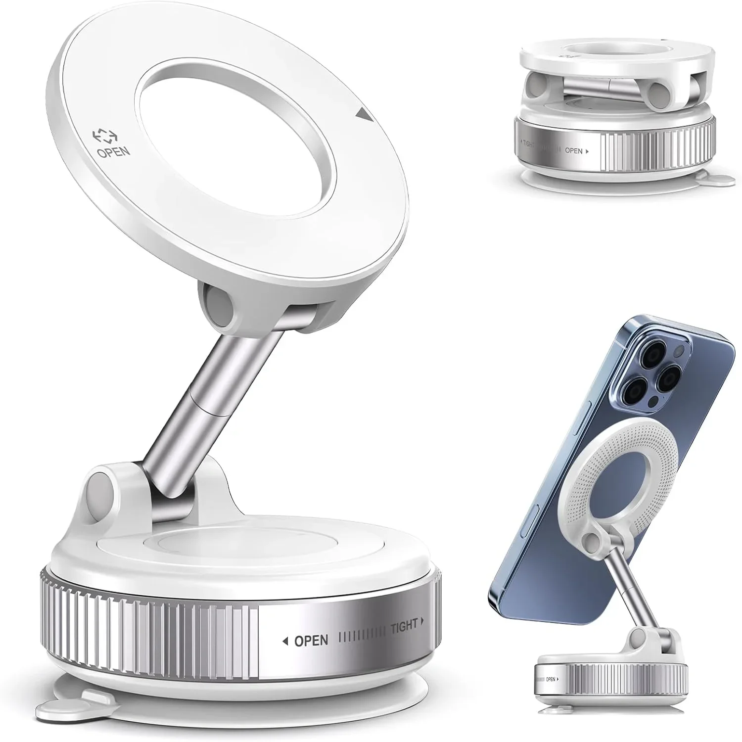 Magnetic Phone Holder Foldable Design 360° Adjustable Vacuum Car Mount