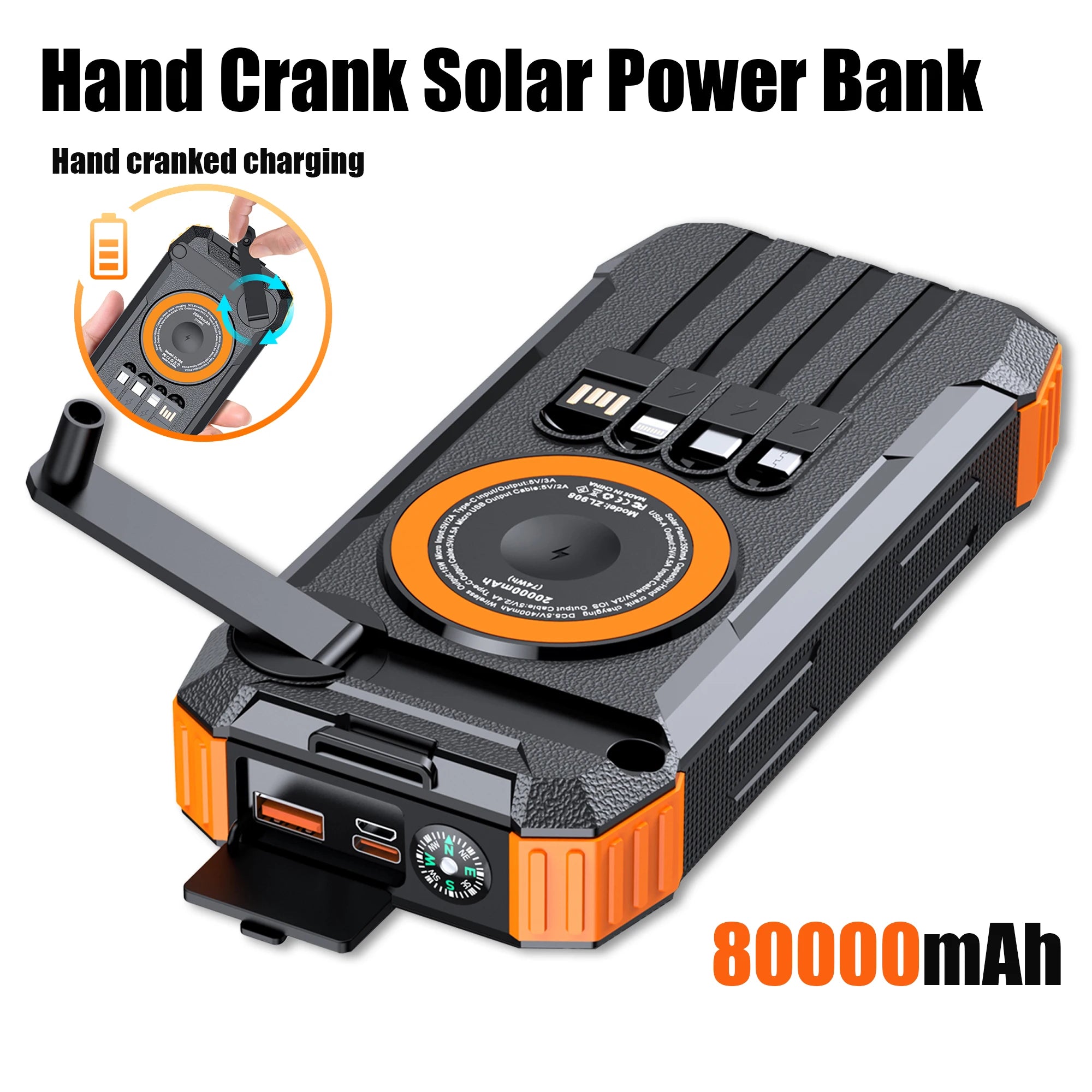2026 NEW Solar Power Bank 80000mAh 22.5W Magnetic Wireless Powerbank