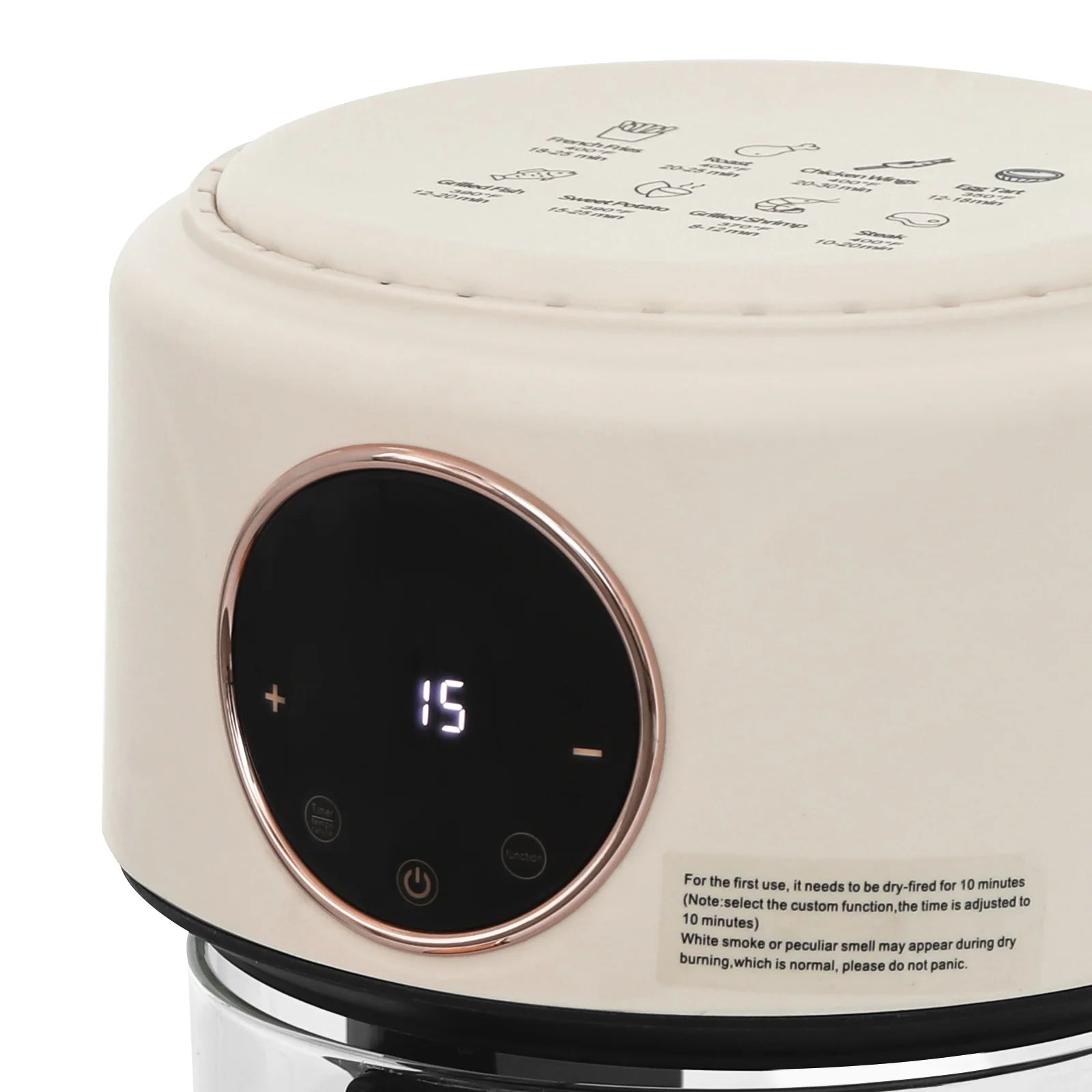 Visible Window Air Fryer 4.44Qt, 1200W Rapid Heating Glass Fryer with 8 Presets, Non-stick Borosilicate Glass Pot, 110V US Plug, for Fries, Wings (White)