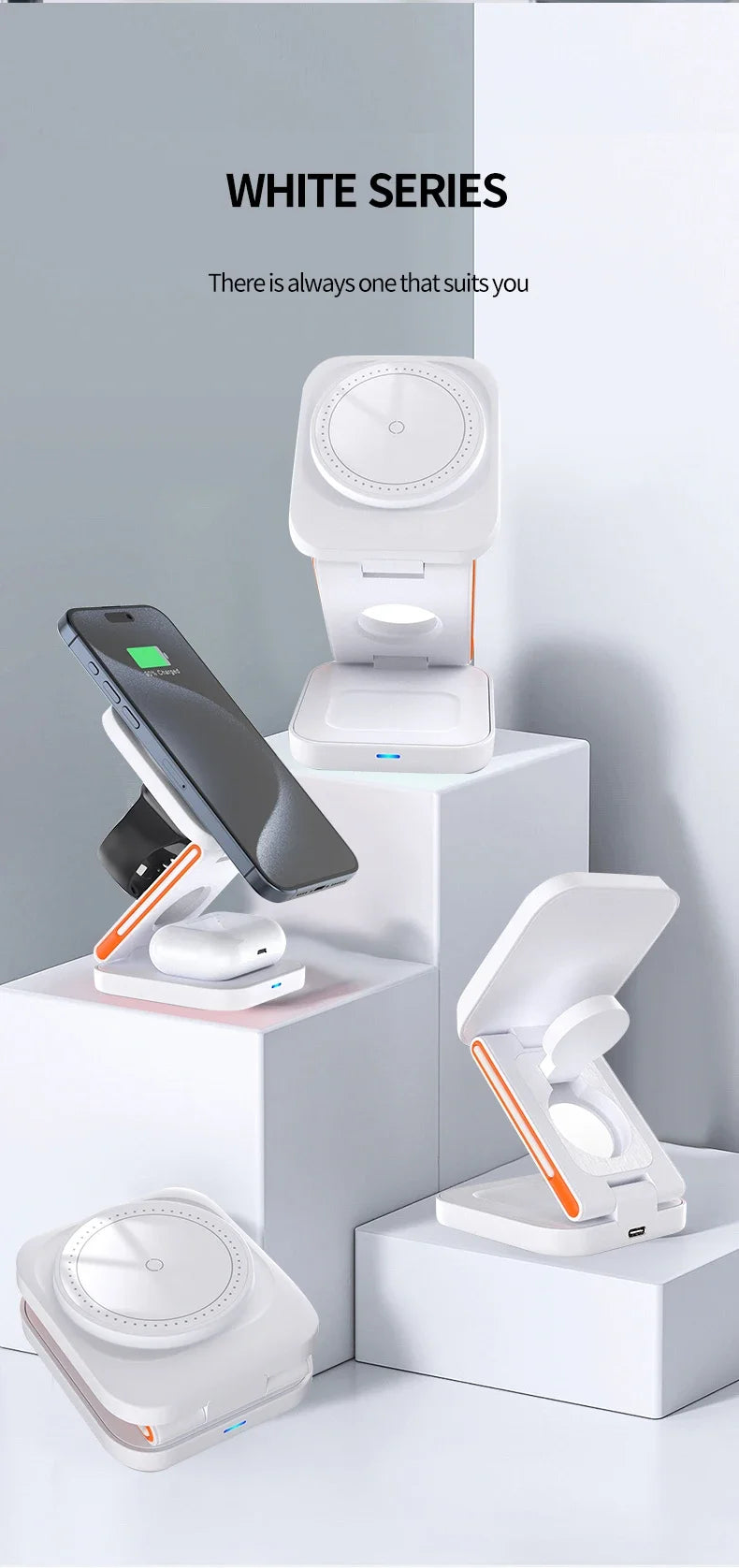 3 in 1 Foldable Charging Station Fast Magnetic Wireless Charger Stand