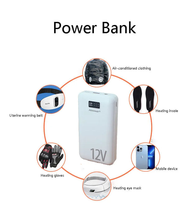 Power Bank 20000mah 12V DC Output Portable Battery External Charging Variable Speed Charger For iPhone Air Conditioned Clothing