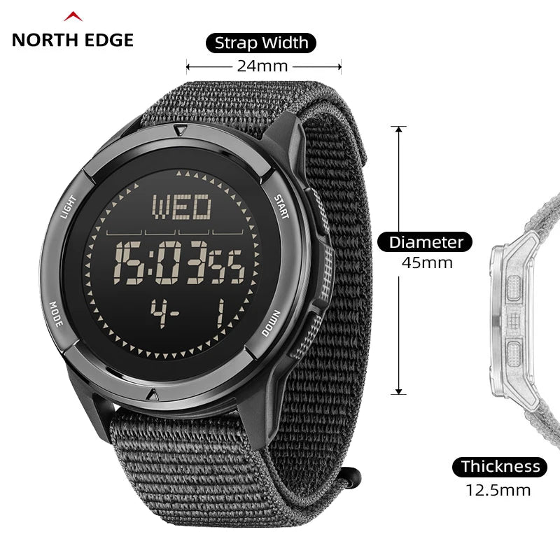 NORTH EDGE ALPS Men's Carbon fiber Digital Watch Shock Militray Sports Super Light Outdoor Compass Waterproof 50M Wristwatches