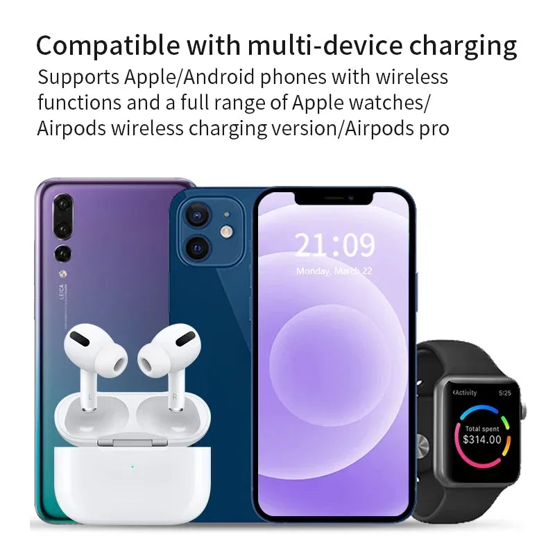3 in 1 Folding Wireless Charger Stand For iPhone 17 16 15 14 13 12 Pro Max Fast Charging Station For Apple Watch 11-2 SE Airpods