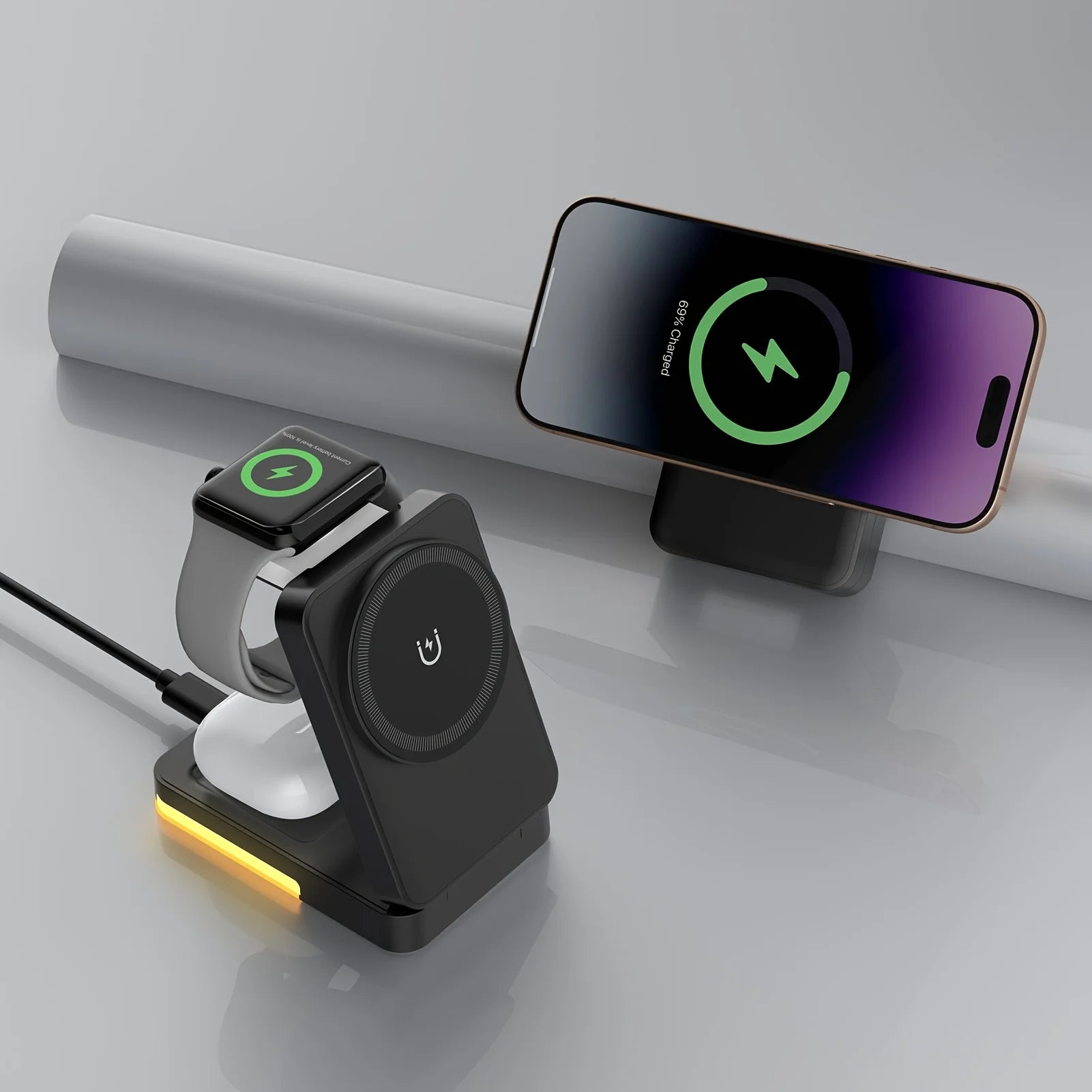 LED Light Wireless Charger Stand 3 in 1 Foldable For iPhone Watch Charging Station