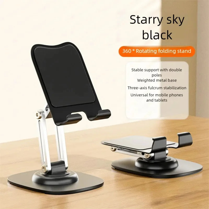 Aluminum Alloy Foldable Desktop Phone Stand with 360° Rotating Metal Base