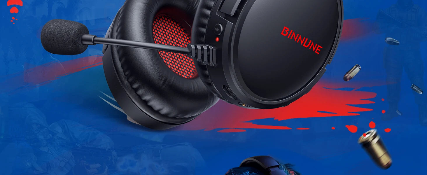 BINNUNE Wireless Gaming Headset with Mic Lightweight Over-Ear Gaming