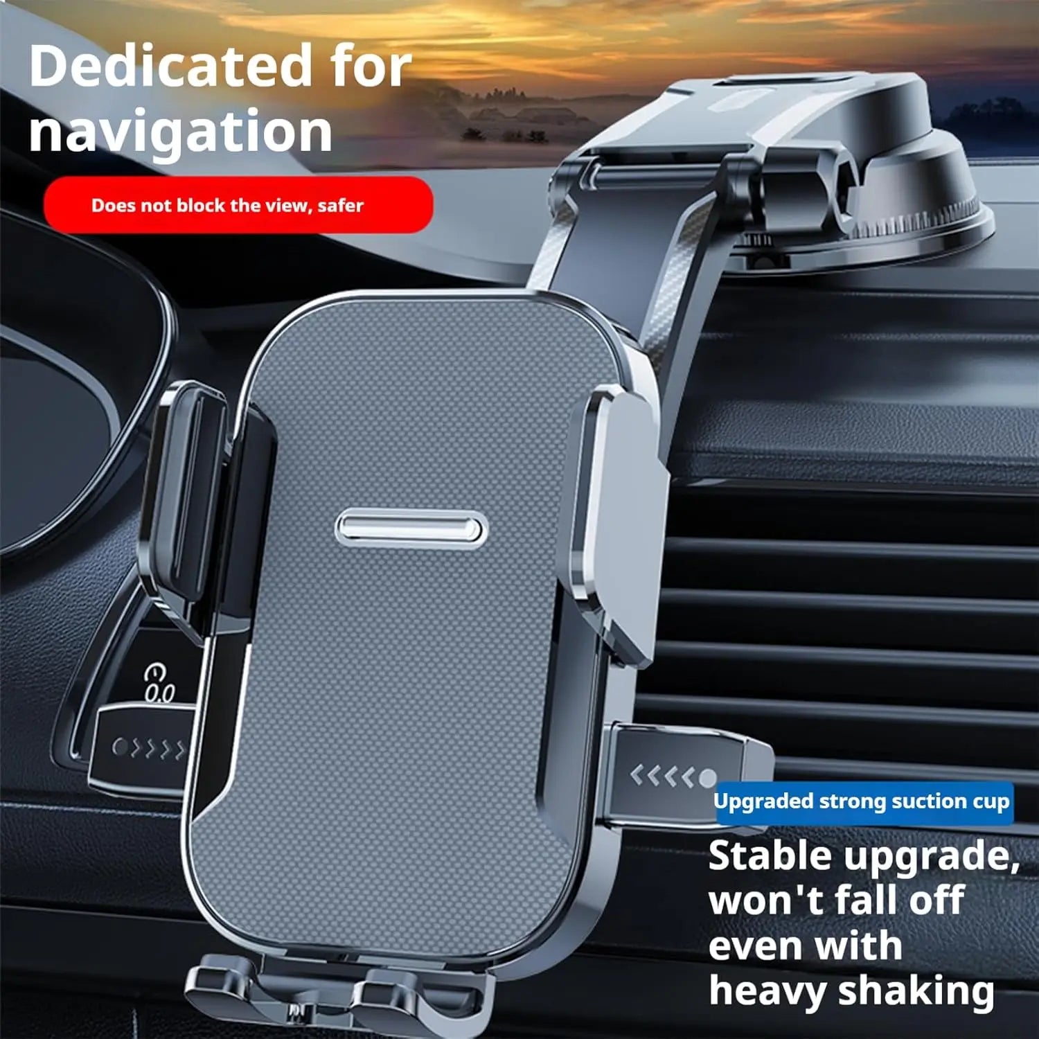 Adjustable Dashboard Car Cell Phone Holder with Telescopic Arm & Side Grips