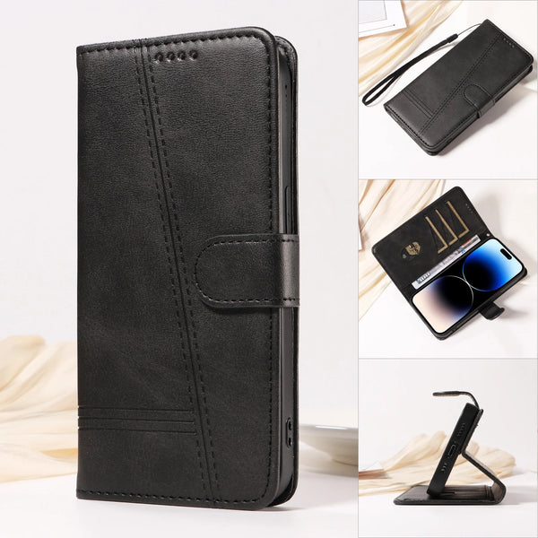 Line Leather Case For iPhone Pro Max Plus Mini Air Phone Case Flip Wallet Card