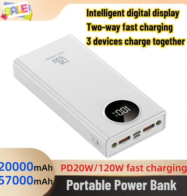 120W 57000mah Power Bank Super Fast Charging For Iphone Xiaomi Samsung Ultralarge Capacity For Mobile Power External Battery