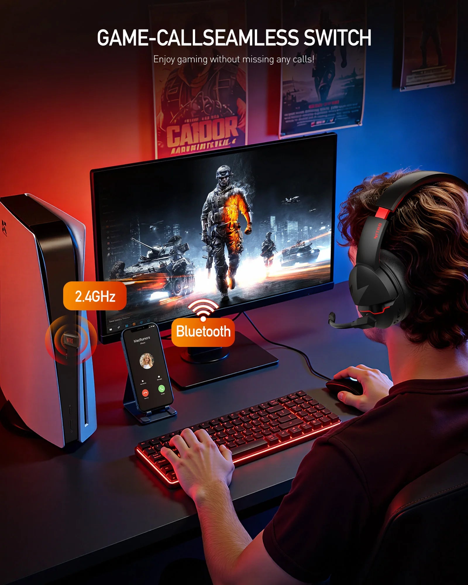 Acer Wireless Gaming Headset 2.4GHz Headset for Bluetooth 5.3 Gaming Mic