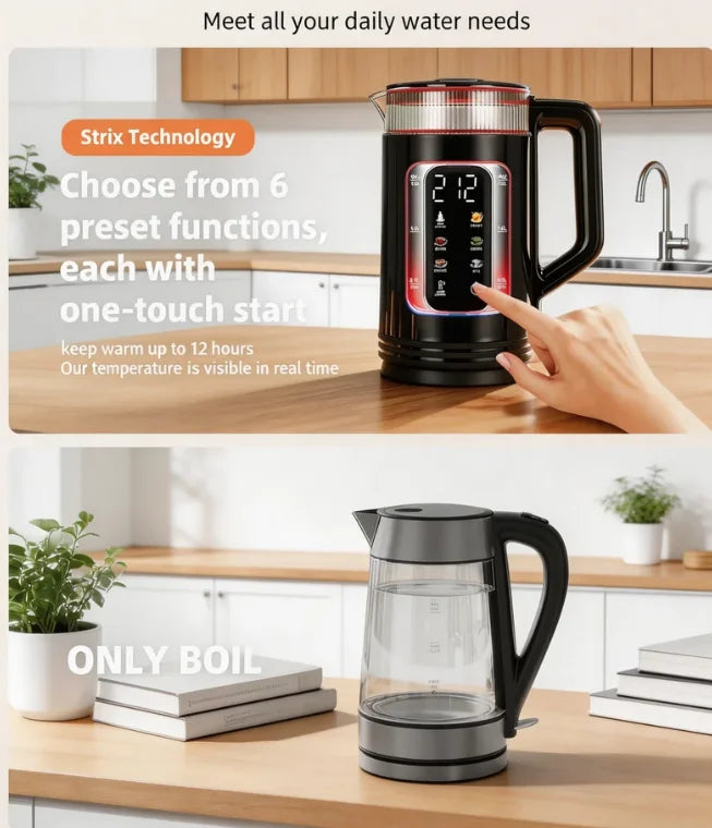 trix 1.5L Smart Electric Kettle, 6 Temperature Presets, FastBoil & 12H Keep Warm, ldeal for Tea ，Coffee， Milk and Honey,120V