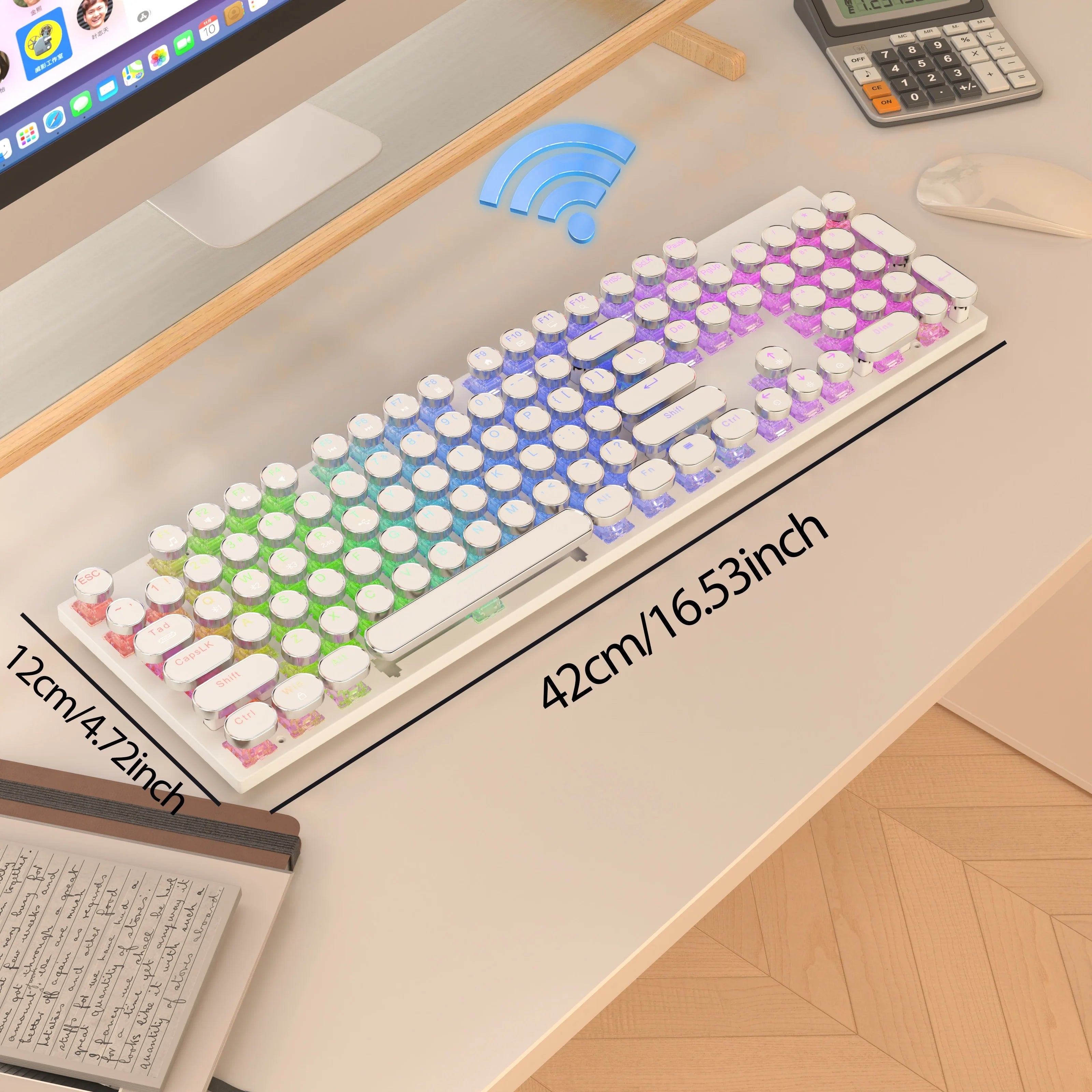 RGB Wireless Punk Typewriter Mechanical Keyboard Round Keycaps Key Game
